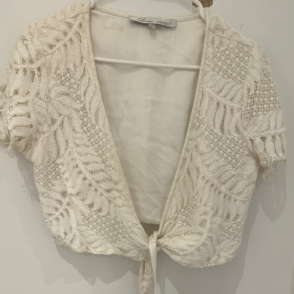 Lovers + Friends white lace wrap around top